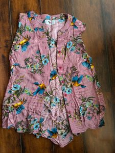 Chic Bird Print Striped Tunic Top