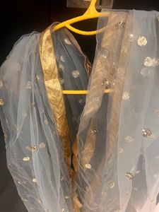women gota pati work grey lehenga