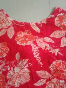 Red Floral Kurta with Embellished Neckline