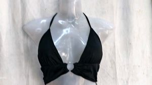 Chic Black Halter Neck Ring Detail Bikini Top