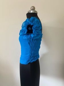 Chic Blue Ruffle Sleeve Top