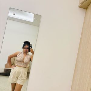 CuteShirred Floral Halter Crop Top