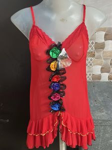 Vibrant Red Lace Trim Nightgown