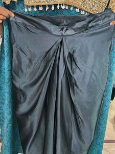 Designer Gold Lace Blouse with Teal Skirt