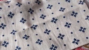 new long Cream Kurta with Navy Blue Print