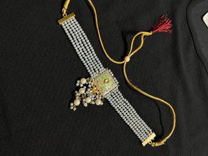 Gold Plated Gray Moti With Minakari Jewellery Set