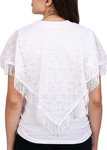 White Lace Fringe Poncho Top