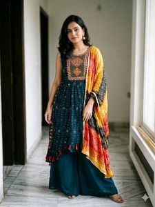 Designer Kurta Set with Palazzo & Dupatta