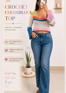Crochet Colorblock Long Sleeve Top