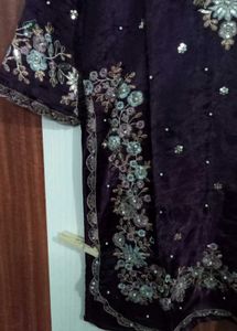 Embroidered purple Kurta with plazo and dupatta
