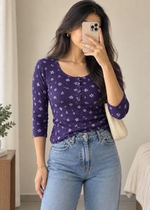 Lavender Floral Ribbed Top 🌸