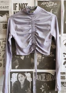 Lavender Ruched Mock Neck Crop Top 1