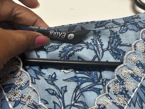 Blue Floral Print Kurta with Sequins
