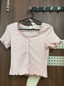 Cute Pink Button-Up Cropped Top