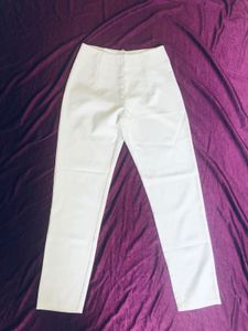White Straight Leg Trousers- High waist