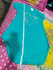 Cute Teal Heart Graphic Tee free size imported