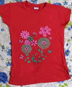 Red Short-Sleeve Casual Graphic T-Shirt