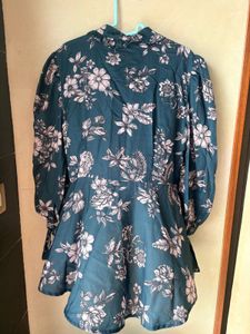 Chic Floral Print Peplum Top