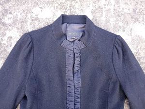 Korean Black Crop Jacket with Ruffled Details
