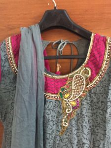 Grey And Pink Anarkali Very Good Condition