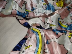 Unicorn printed baby pink, satin nightsuit set.