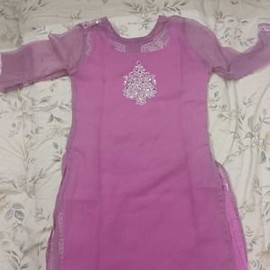 Lilac Chikankari Kurti with Mirror Work