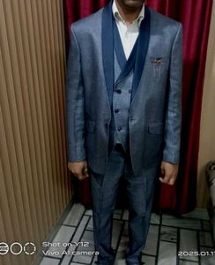 Luxurious Blue Textured Formal Suit