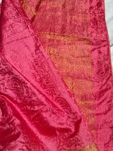 Vibrant Pink Silk Saree with Gold Border