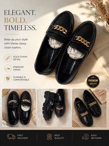 Chic Black Loafers with Gold Chain