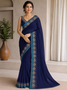 Elegant Navy Blue Embroidered Saree