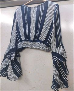 Striped Crop Top with Bell Sleeves