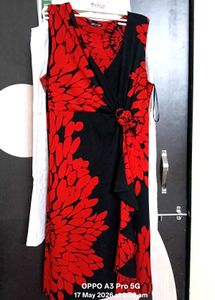 Chic Red & Black Floral Print Beach Dress