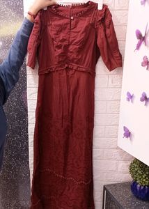 Cotton Maxi Gown With Shiffli Work( Length -50")
