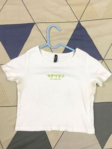 White Graphic Crop Top