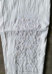 White Embroidered Cotton Leggings
