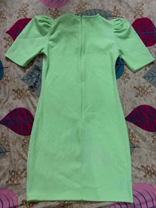 Neon Green Puff Sleeve Bodycon Dress
