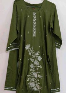 Elegant Olive Green Embroidered Kurta