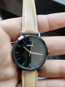 Casio Leather Strap Watch - Black Dial