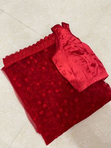 Stunning Red Lace Saree 😍