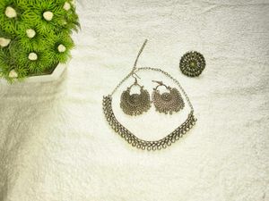 Oxidised Silver Necklace Earring Ring Set