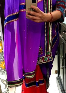 Vibrant Purple &amp; Red Indian Saree