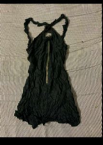Black Crinkle Mini Dress with Zipper