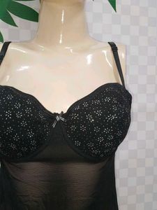 (400)Black Lace &amp; Mesh Cami Top