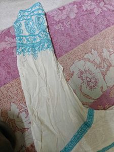White Kurta with Blue Embroidery