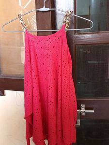 Chic Red Eyelet Top with Chain Detail