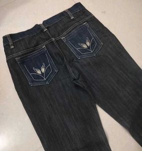 Embroidered Dark Wash Denim Jeans