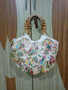 Floral Hobo Bag with Wooden Beading
