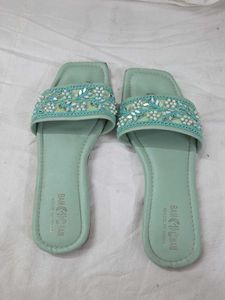 Embellished Mint Green Slides