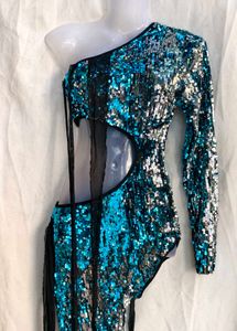 Sparkling Sequin One-Shoulder Cutout Dress