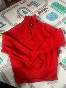 Red Quarter Zip Sweater